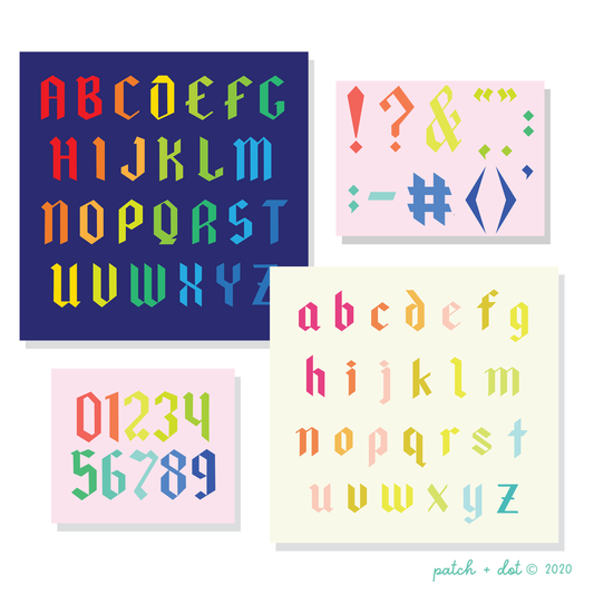 FPP Alphabet Quilt Pattern Bundle - Blackletter Alphabet, Numbers and Punctuation - PDF