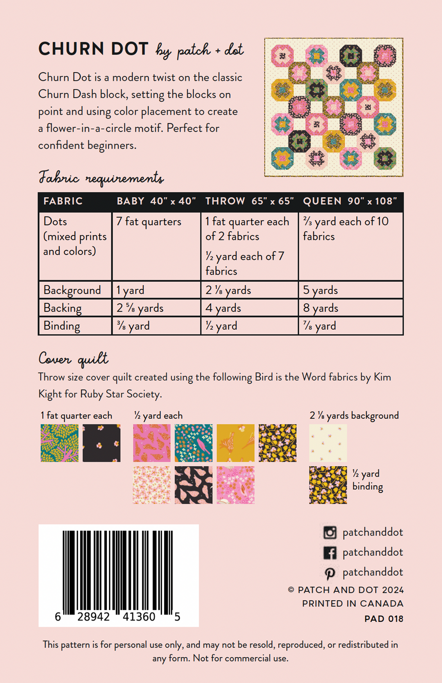 Churn Dot Quilt Pattern - PDF