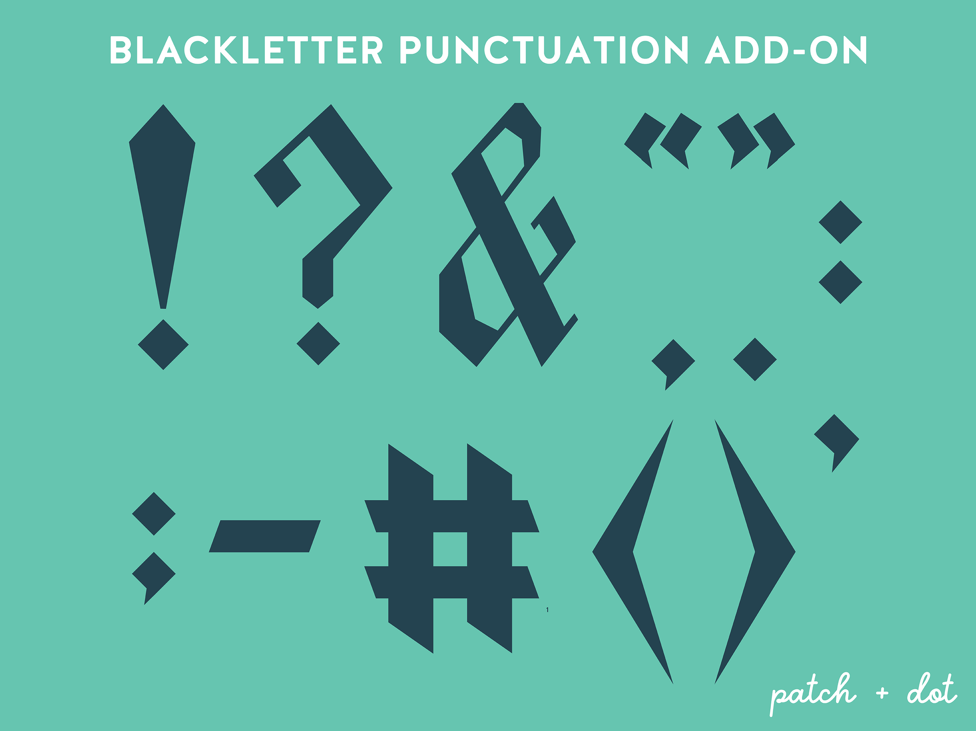 FPP punctuation quilt blocks in blackletter style for foundation paper piecing