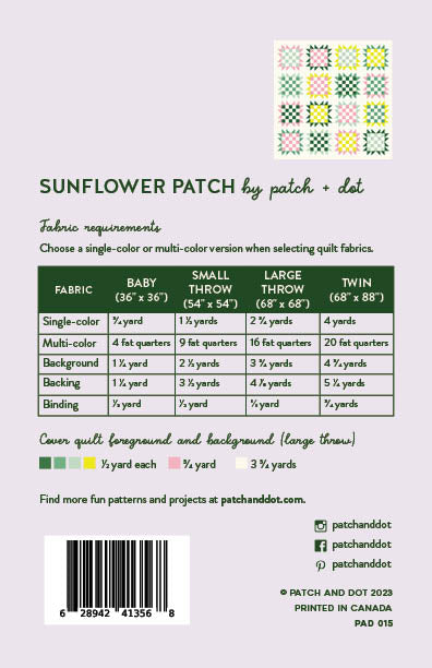 PRINTED Sunflower Patch Quilt Pattern