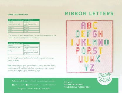 Ribbon Letters Alphabet Quilt Pattern - PDF